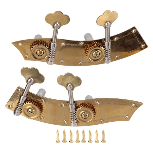 2 stk. basstemmeskruer, dobbelt metalstemmer, dobbelt maskinhoved, reservedel, åben gearknap, guld