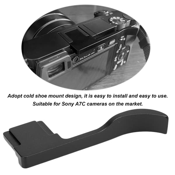 Opgraderet Sort Aluminium Legering Tommelfingergreb med Cold Shoe Mount til Sony A7C Kamera