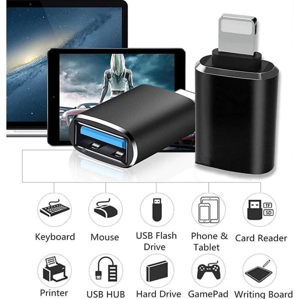 2 kpl USB3.0 OTG-Lightning-adapteri iOS-tukeen USB-laitteiden liittämiseksi iPhoneen ja iPadiin