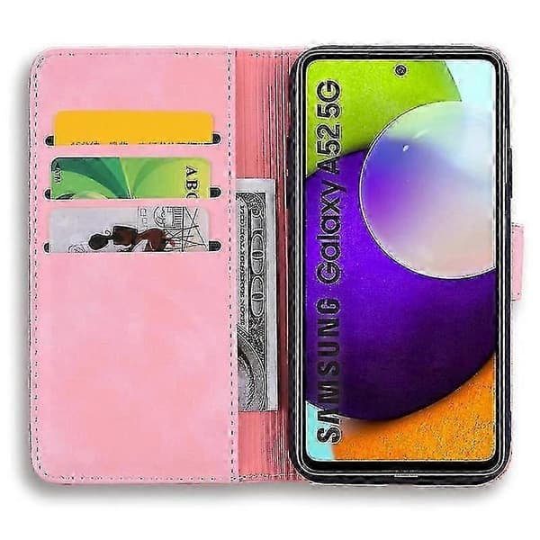 Pung etui til Samsung Galaxy A52/A52S Premium PU læder flip cover Mandala -XN Light pink