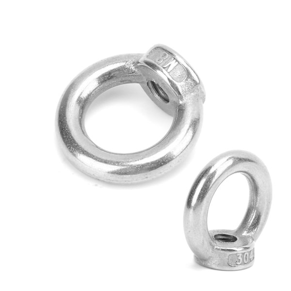 M8 Lyftögla i rostfritt stål 304, ringmutter, gängad ögla, hål för kabel, replyft
