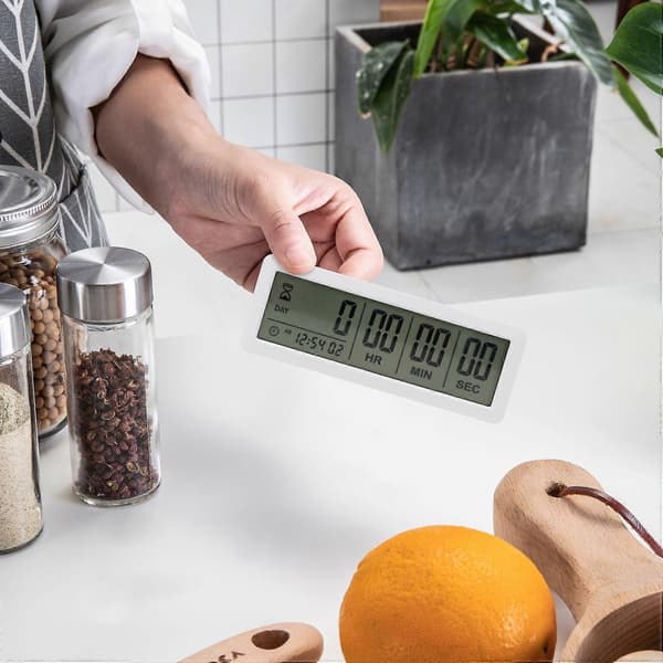 【03】Stor Digital Nedtællingsdage Timerur - 999 Dage Nedtællingsur Timer til Eksamen Lab Køkken (Hvid) white