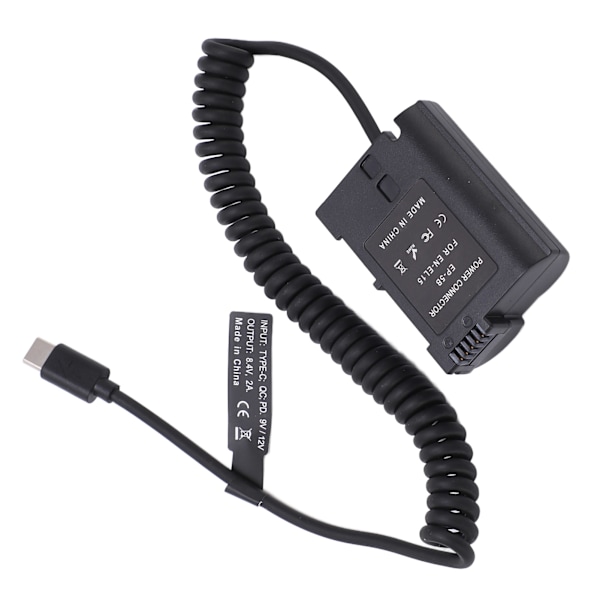 Typ C Fullständigt Avkodat Dummy Batteri Power Bank med EN EL15 Fjäderkabel för D810 D850 Z5 Z6 Z6II Z7 Z7II Kamera