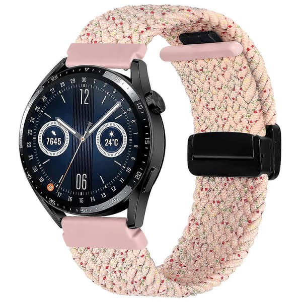 För Garmin Forerunner 265/255/Vivoactive 4/Venu 2 22 mm nylonarmband + vikbart spänne Starlight Pink
