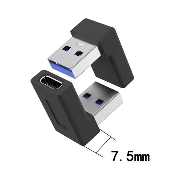 2 stk. USB-C hun til USB-A han vinklet adapter 90 grader, retvinklet USB A han til USB C hun adapter