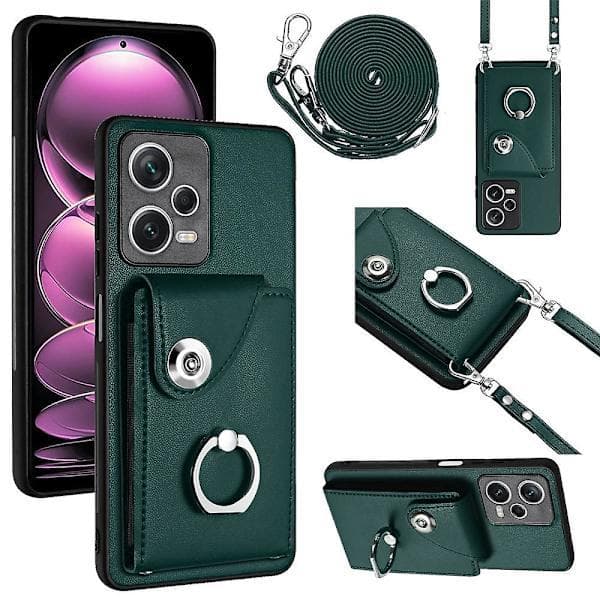 【03】Mobile phone case with card holder (Global communication) for Xiaomi Redmi Note 12 Pro+ 5G (Green)