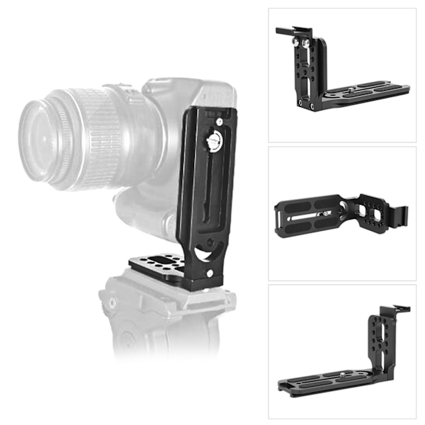 Universal Metal L-formet Quick Release-plade med Hot Shoe-beslag til hydraulisk kuglehoved SLR-kamera (sort)