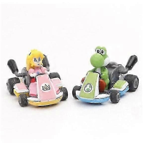 8 stk. Super Mario Kart Pull Back Biler Luigi Toad Bowser Prinsesse Figur Børnelegetøj