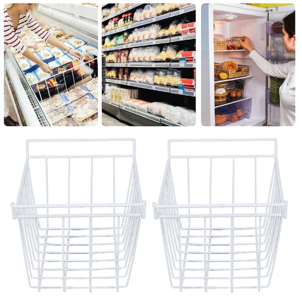 【03】2 pcs Freezer Basket Storage Baskets with Hanging Metal Rack, PE Coating{HH} 41.5X24.5X20CM