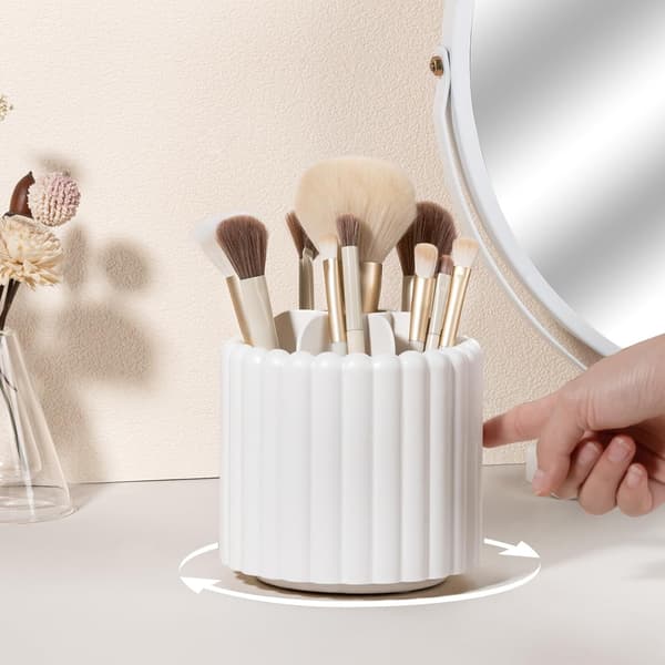Anyoifax 360° Rotating Makeup Brush Holder - 7-Compartment Detachable Organizer for Vanity & Desk, White Cosmetic Storage Tower
