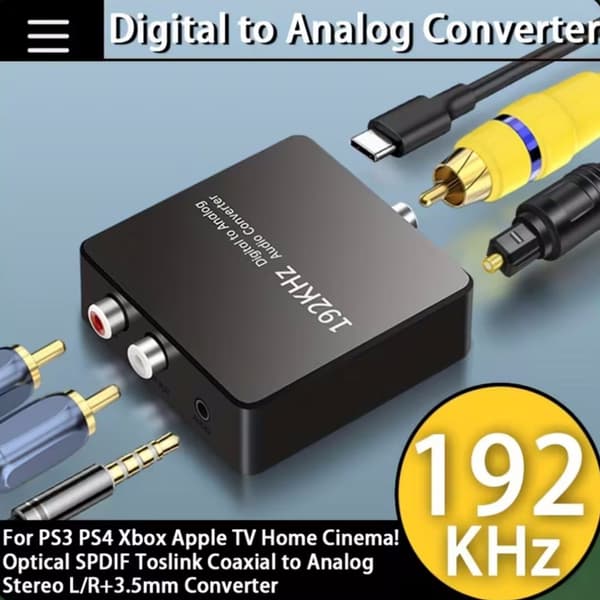 Koaksialkonverter til digital til analog lyd ved 192Khz, digital til analog lydkonverter professionel SPDIF koaksial optisk til AV-interface