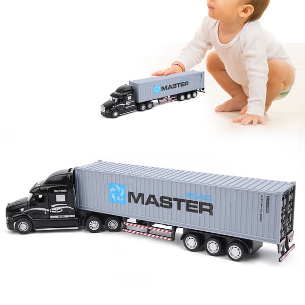 Legeringssimulering Container Bilmodell Barn Leksaksbil med Ljud och Ljus (Svart Grå)