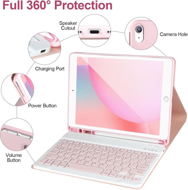 【03】Keyboard Case for iPad 10.2/Pro10.5/Air 3, iPad Case with Keyboard, Detachable Bluetooth Keyboard, with Pen Holder