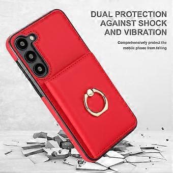 【03】Samsung Galaxy S23 Case With Card Holder, Military Grade Drop Protection, Durable Shockproof Protection - Brown Red