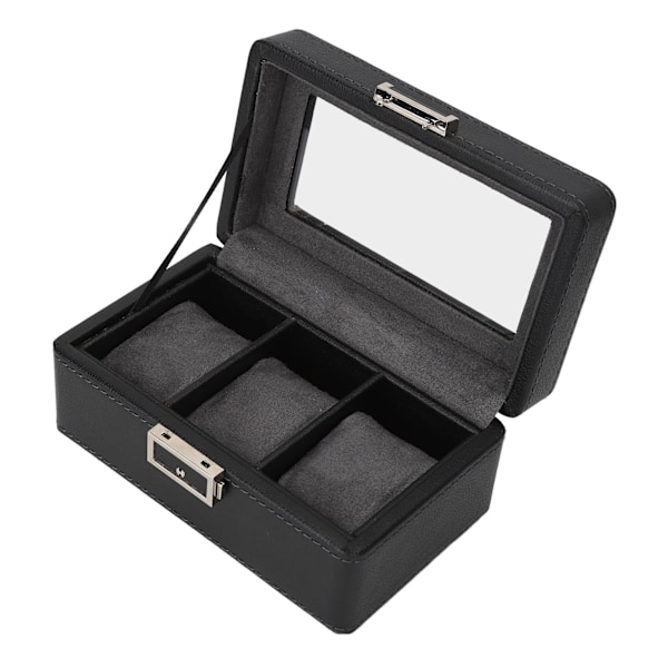 3 Gitre Ur Display Etui PU Læder Pladsbesparende Enkeltlags Ur Opbevaringsboks til Ur Smykker Sort