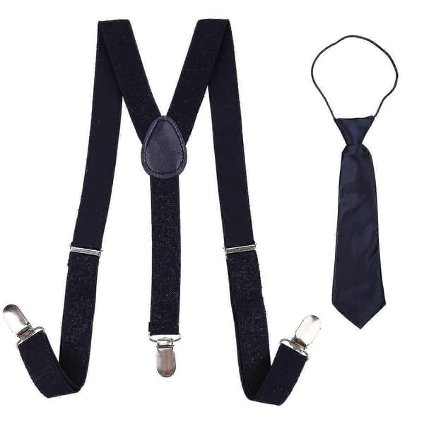 Børne butterfly og slips, justerbare elastiske seler til drenge Navy