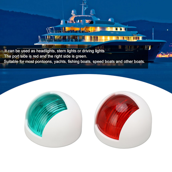 Par af afrundede vandtætte sidelys signal lamper rød + grøn LED navigationsadvarselslys 12V
