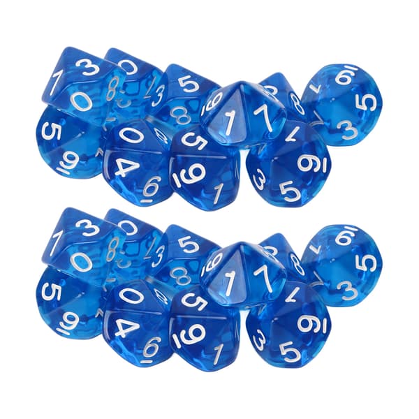 20 stk. Digitale Terninger 10-sidede Transparente Klare Tal Undervisningsterninger Sæt til Brætspil Børn Matematik Læring Blå