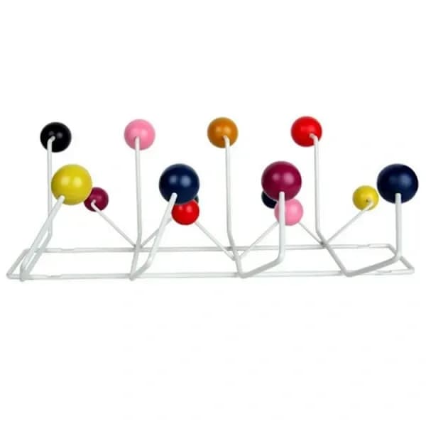 【03】Classic Hang It All Coat Rack, Mid Century Modern Wall Mounted Coat Hooks With Painted Solid Wood Balls In Walnut Color