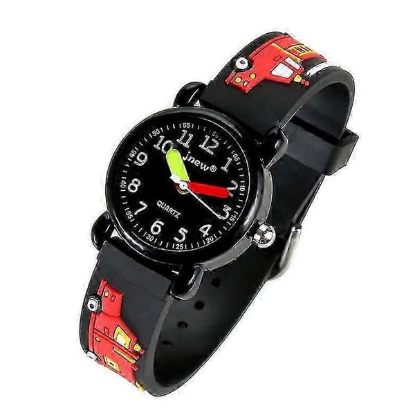 Børneur med silikonrem 3D-brandbilmønster Unisex Banmo Black