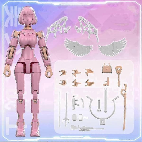 Pink Leddelt Byggeklods Actionfigur med Fuld Mobilitet til Kreativ Leg