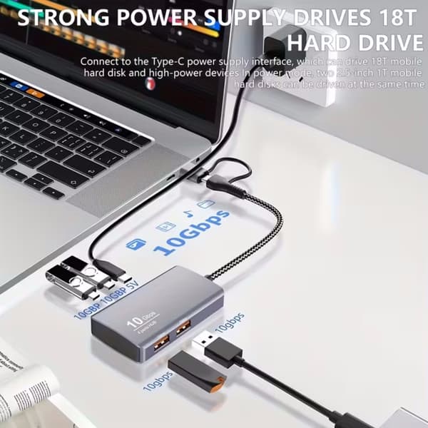 USB 3.2 Gen 2-hub, USB-hub, 10G höghastighets expansionsdocka USB 3.2 Gen 2 Type-C-hub