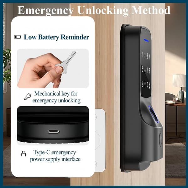 Fingeravtryck Smart Deadbolt-lås med WiFi, Entrédörrlås Autolås, Elektronisk Deadbolt, Smarta dörrlås, fingeravtryckslås, smarta lås
