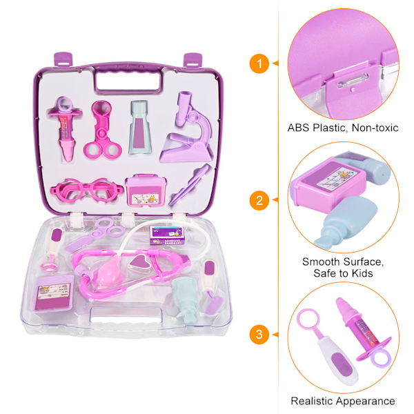 Barn Leksak Rollspel Läkare Kit Utrustning Sjuksköterskeväska Leksak Present Rosa/Lila