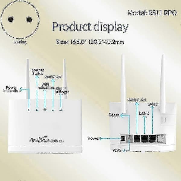R311pro Trådlös 4G/5G WiFi Router SIM-kort EU-kontakt - 300Mbps