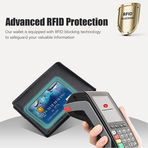 【03】Slim RFID Blocking Wallet with AirTag Holder - Men's Leather Wallet Black Black 64