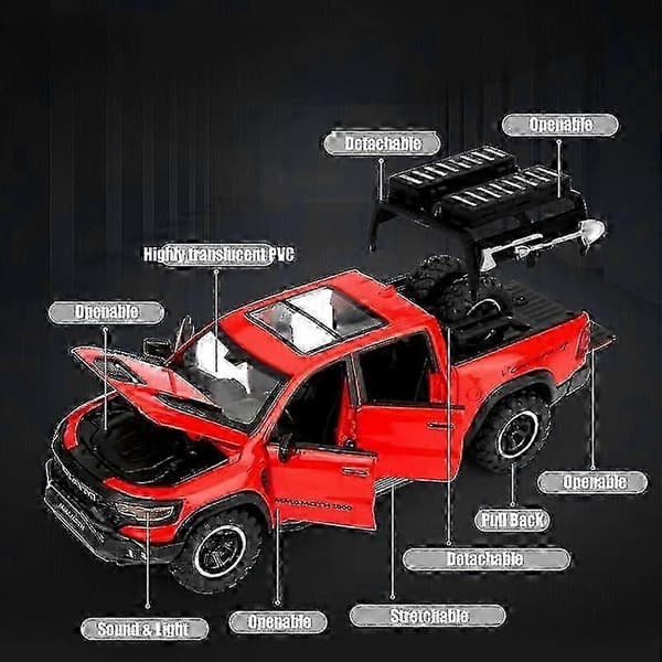 1:32 Dodge RAM Mammoth Pickup Truck Off Road Alloy Legetøjsbil Model Lyd & Lys Træk Tilbage Samling Gave Til Drenge Børn VIT