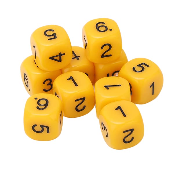 20 STK. 6-sided terninger med afrundede hjørner, terningesæt i plast til brætspil og undervisning, gul