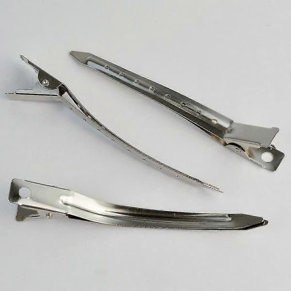 24-pak metal krokodilleklemmer, 8,5 cm rustfri med hul til hårstyling og farvning, sølv