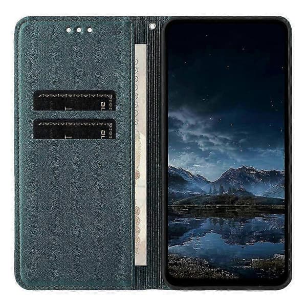 Kompatibelt för Samsung Galaxy A36 5G plånboksfodral med linjepräglad läderficka och stativ Green