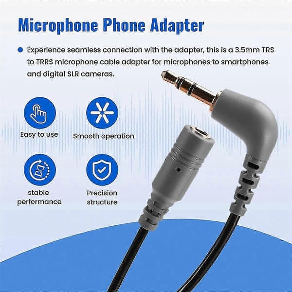 3,5 mm TRRS-TRS-mikrofonisovituskaapeli äänilaitteille Black  Gray