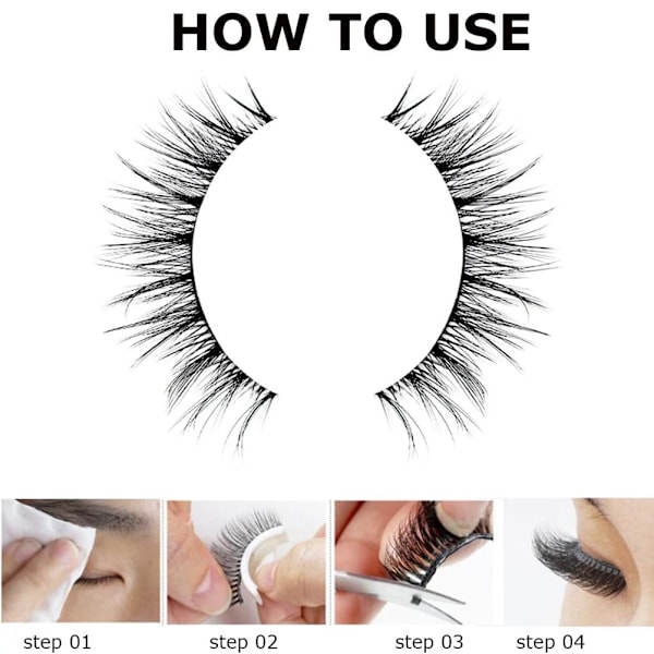 Självhäftande lösögonfransar utan lim Återanvändbara långa ögonfransförlängningar Vattentäta självhäftande ögonfransar Ingen eyeliner eller lim krävs