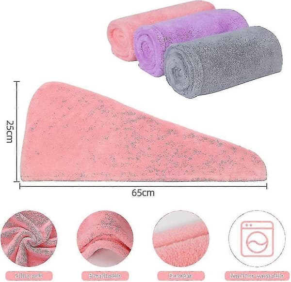 Hårhandduk, 3 st hårtorkhanddukar, superabsorberande mikrofiber turbanhårhandduk