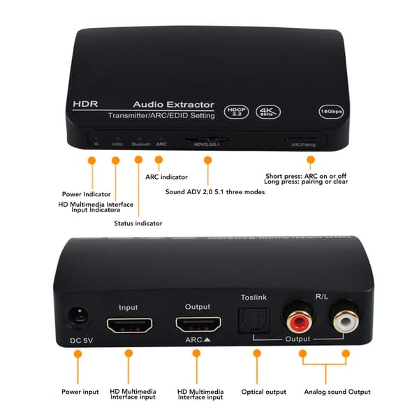 4K 60Hz HD Multimedia Interface Bluetooth Lähetin TV:lle ja PC:lle
