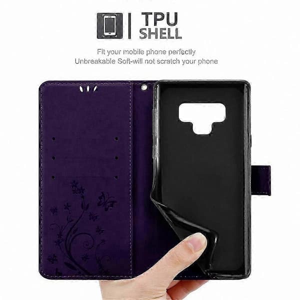 Blommönster Mobilskal med Kortfack för Galaxy Note 9 Skyddsskydd FLORAL DARK LILA Galaxy NOTE 9