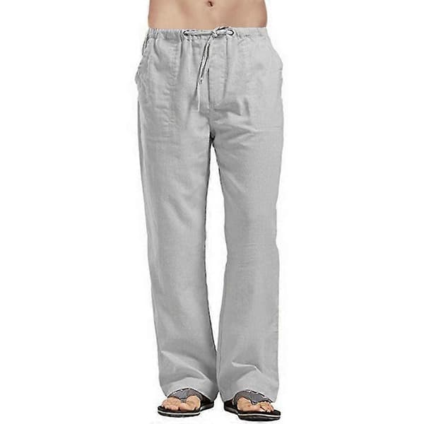 Herrbyxor i linne med dragsko och lös passform Grey 2XL