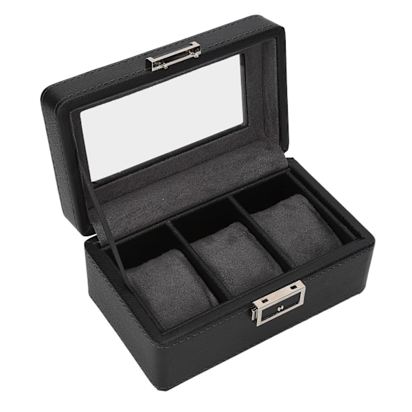 3 Gitre Ur Display Etui PU Læder Pladsbesparende Enkeltlags Ur Opbevaringsboks til Ur Smykker Sort