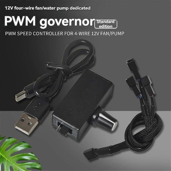 12V PWM-blæserstyring, 4-polet PWM-blæserstyring, USB-strømforsyning til gør-det-selv-vandkølingsradiatorer, med 1-til-3-adapterkabel.