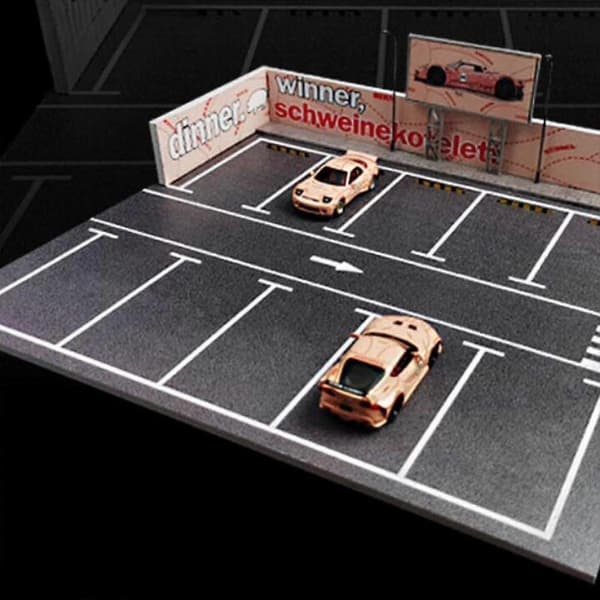 1/64 Parkeringsplads Display Case DIY Samleobjekter Diorama Bil Udstillingsmontre til Biler pink pig 30cmx30cm
