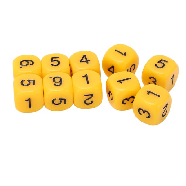 20 STK. 6-sided terninger med afrundede hjørner, terningesæt i plast til brætspil og undervisning, gul