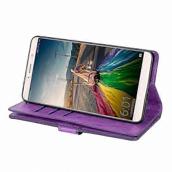 Universal multifunktionel lynlås vandret foldbart læderetui til smartphones Purple