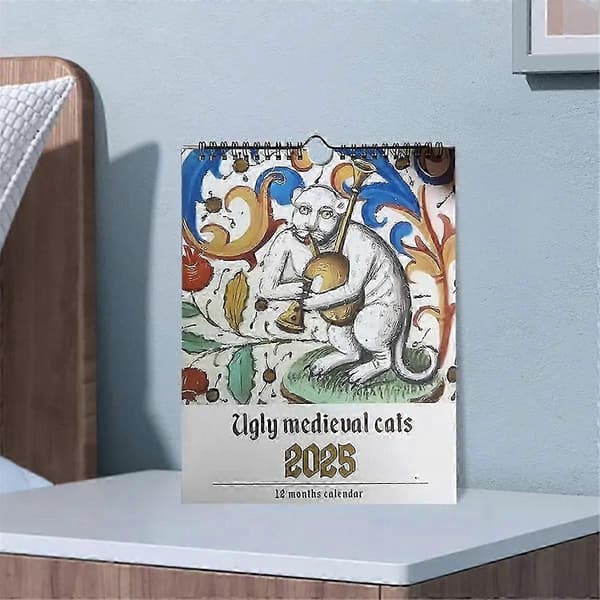 Middelalderlig kattekalender 2025 Mærkelige middelalderlige katte Vægkalender 2025 Grimme middelalderlige katte Kalender 12 Valokuvan väri