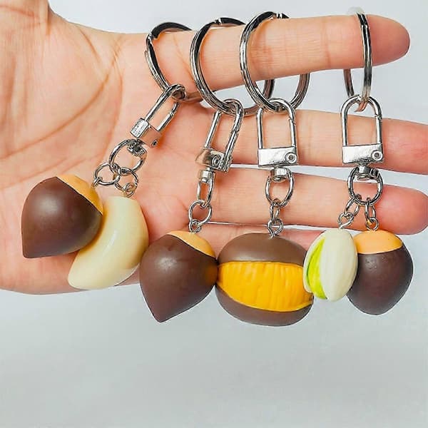 Realistisk kastanje nøglering håndlavet miniature gummi nøglering, madformet nøgleholder, tilbehør Cone chestnut