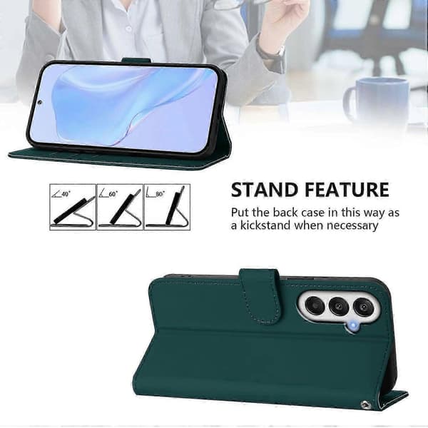 Til Samsung Galaxy A55 5G Cover Solid Farve Pung Læder Telefoncover med Rem - Citron -XN Multicolor Dark Green