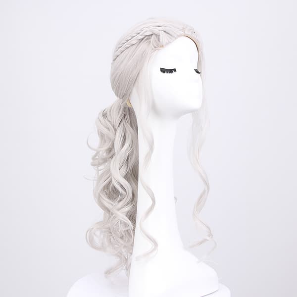 【03】Cosplay paryk cosplay til kvinder, Daenerys paryk lang blond krøllet Kha