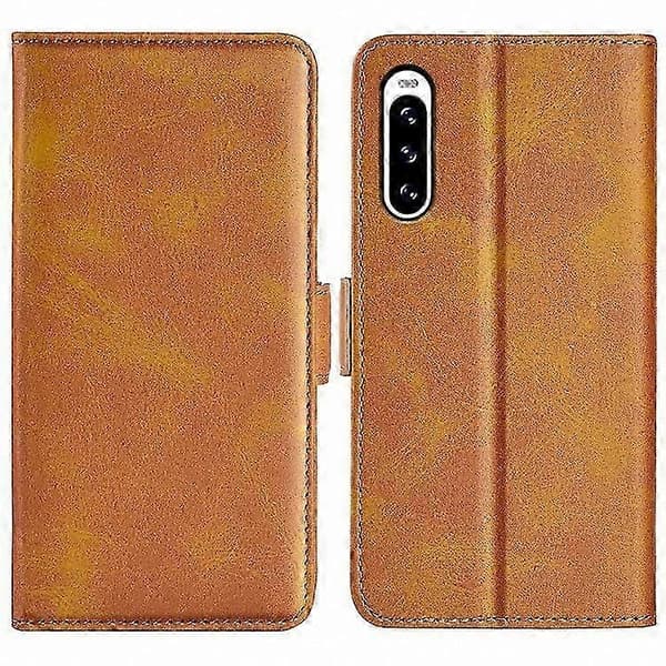 Läderfodral med stativfunktion och vadstruktur för Xperia 10 V plånboksfodral Yellow